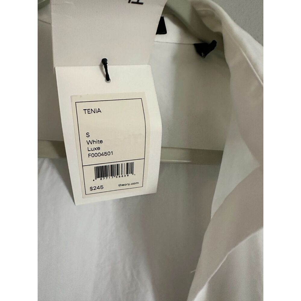 NWT Theory Tenia Luxe Women’s White Stretch Button Down Shirt Size S $245 - Picture 3 of 9